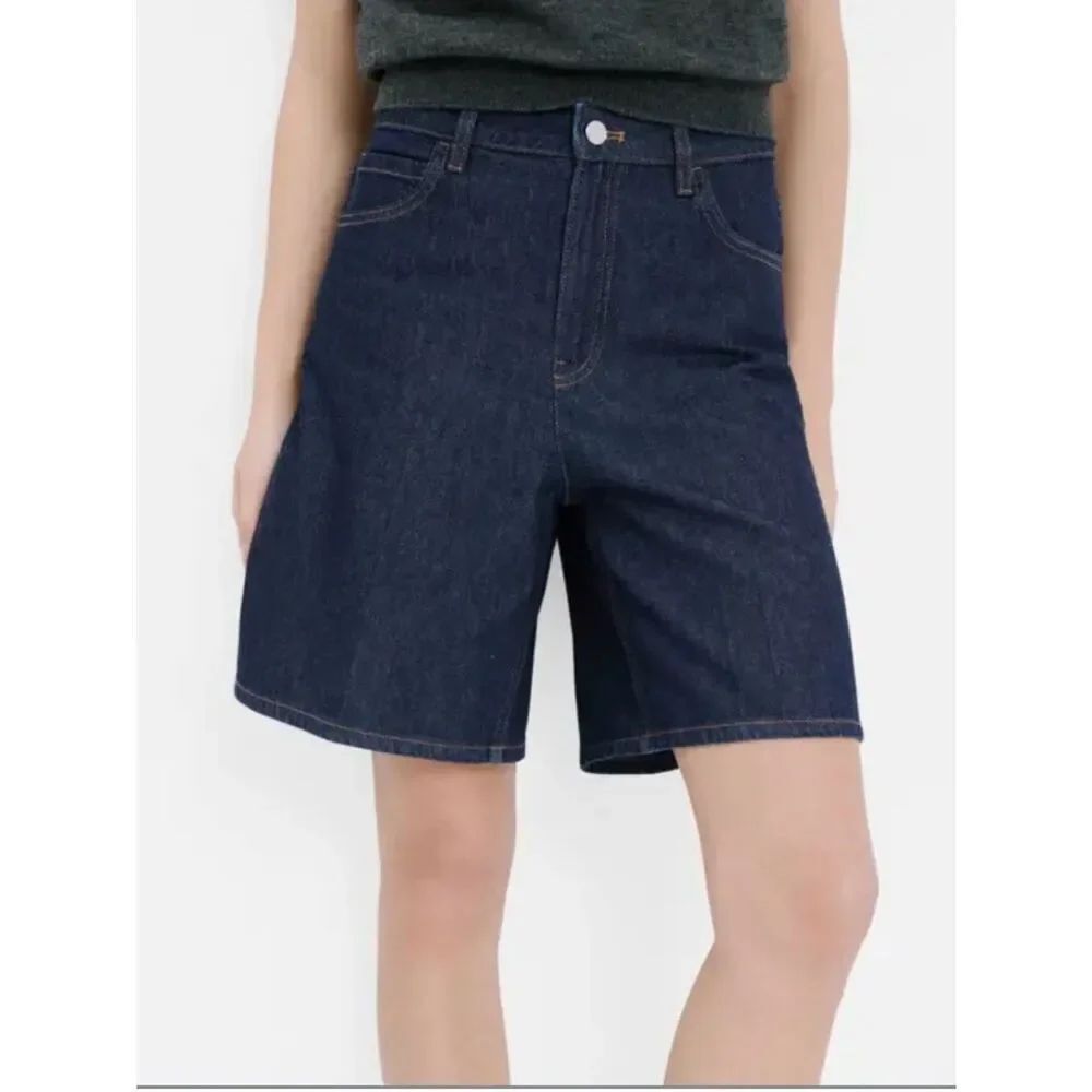 Mango MNG High-Waist Dark Blue Denim Shorts size 8